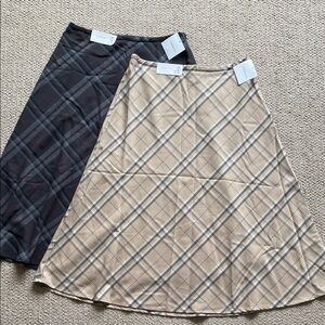 Lot of 2 - Elegant Plaid A-Line Skirt - Gray and Red & Tan and Gray
